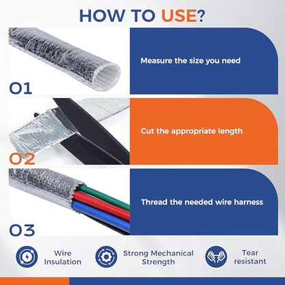Automotive Aluminum Heat Shield Sleeve Wrap Wire Up to 485 °F, Cable Heat Shield Fire Sleeve Heat Resistance Silver Inner Diameter (3/8"-14ft) - size: 3/8"-14ft