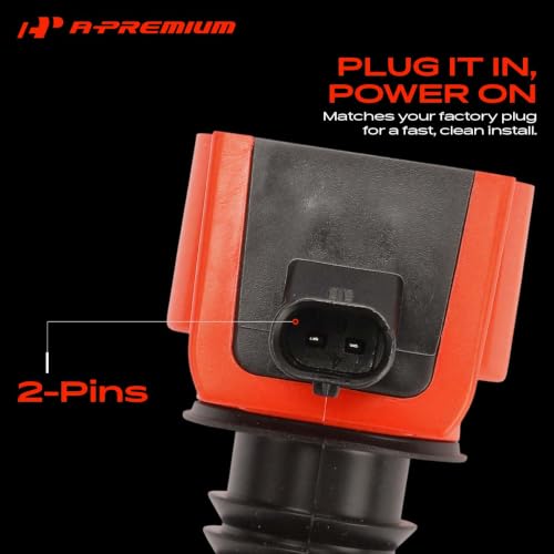 A-Premium Set of 4 Red Ignition Coil Pack and Iridium Spark Plugs - color: Red