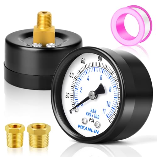 MEANLIN MEASURE 0-160Psi 2" DIAL FACE 1/8" NPT Well Pump Pressure Gauge, with 1/4" NPT and 3/8" NPT Hex Bushing, 3-2-3% Accuracy, Center Back Mount - color: 1/8"NPT Back Mount, size: 0-160Psi
