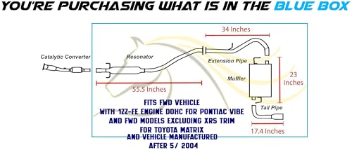 Exhaust Resonator Pipe & Muffler Kit Compatible with Toyota Matrix 2005-2008 1.8L | Pontiac Vibe 2005-2008 1.8L | Stainless Steel | Northeastern Exhaust | Includes Gasket, Clamps, Hangers and Bolt Kit