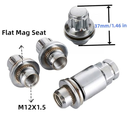 00276-00900，M12x1.5 Wheel Lock Nuts, 37mm Height, Flat Mag Seat,Compatible with Toyota Avalon Camry Corolla Highlander RAV4 OEM Factory Aluminum Wheels。