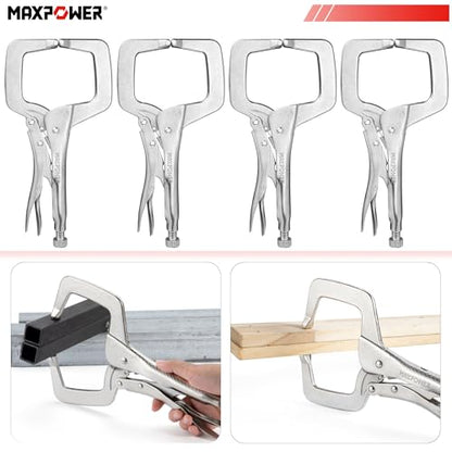MAXPOWER 11-inch Locking C Clamp, Heavy Duty C-Clamp Locking Pliers with Regular Tip for Welding - 4 Pack - size: 4pcs 11"
