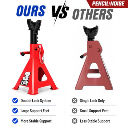 Car Jack Stands 3 Ton Capacity, Adjustable Height and Double Locking, Extra Reinforced Car Lifting Stand, Red, 2 Pack - color: Red