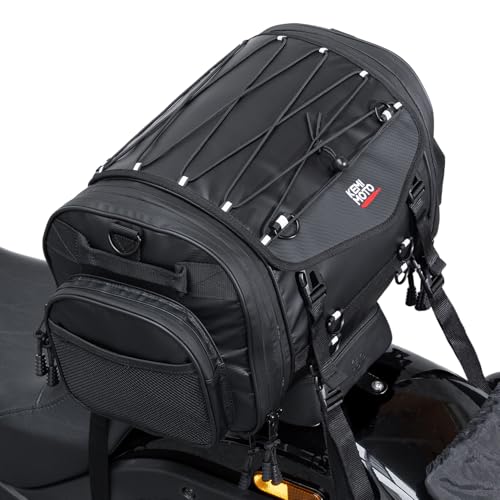KEMIMOTO Motorcycle Travel Luggage Bags, Expandable Large Capacity Motorcycle Tail Bag, Waterproof Rear Rack Trunk, Motor Pannier Bag with Rain Cover and Straps 24L-32L - size: 24L-32L