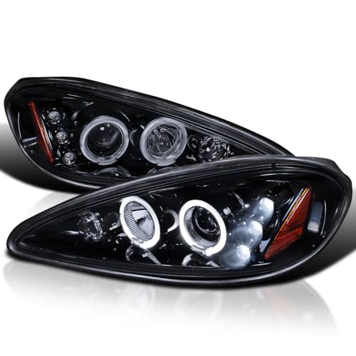 SPEC-D TUNING Glossy Black Smoke Dual LED Halo Projector Headlights - color: Glossy Black Housing Smoke Lens