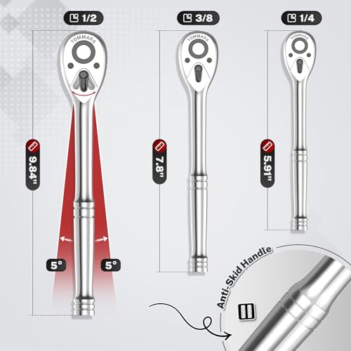 TOMMARS Ratchet Set 1/4" 3/8" 1/2" Drive Socket Wrench Mechanic Hand Tool - size: 1/4", 3/8", 1/2" Drive, style: Ratchet Set