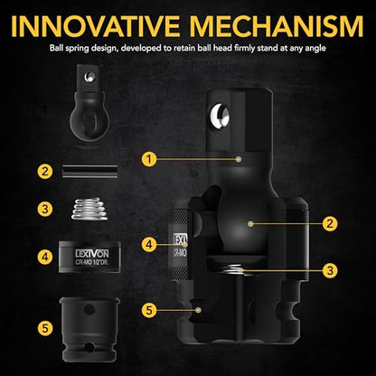 LEXIVON Premium Impact Universal Joint Socket Swivel Set | 3-Piece Ball Spring Design 1/2", 3/8", and 1/4" U-Joint Drive | Cr-Mo Steel - Full Impact Grade (LX-113) - style: Heavy-Duty
