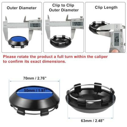 ACROPIX 4pcs OD 70mm/2.76" Black Gloss Blue Car Wheel Center Hub Caps