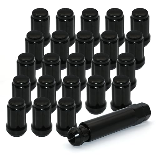 24 PCS M12x1.25 Black Lug Nuts, 1.35" Tall Hex Trailer Lug Nuts, 60 Degree Conical Cone Seat with Socket Key, Wheel Lugnuts Compatible with Altima 1993-2022, Maxima 1988-2022 - color: Black, 24pcs+1 Point Spline, size: M12x1.25