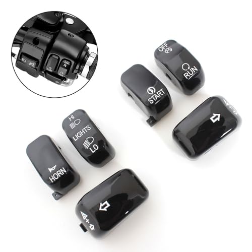 Motorcycle Hand Control Switch Button Cover Cap Kit Fit for Harley 1996-2017 VRSC Sportster,1996-2013 XL & XR,1996-2011 Dyna,1996-2010 Softail and 1998-2001 Road King Models,6pcs (Black) - color: Black