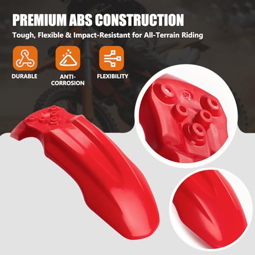 Dirt Bike Front Fender for Yozma IN10 Tuttio Soleil 01 MX350/500/650 SX500 KX110 XR70 Ridstar Q20 CRF50 Style with Mounting Bolts Ebike Dirt Pit Bike Wheel Mudguard (Red) - color: Red