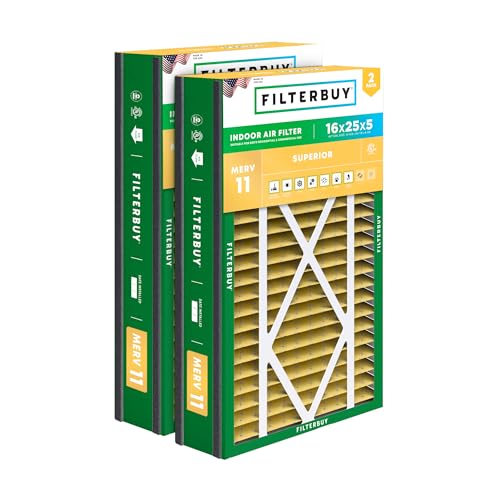 Filterbuy 16x25x5 Air Filter MERV 11 Pet & Allergy Defense (2-Pack) - size: 16x25x5 (Actual: 15.63 x 24.13 x 4.88)