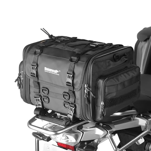 Rhinowalk Motorcycle Saddle Bag Motorbike Tail Bag Waterproof Expandable Pannier Bag Powersports Travel Luggage 33-45L (Black) - color: Black, size: 33-45L