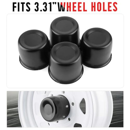 Rtrhinotuning Stainless Steel Push Through Center Caps 3.31" for Trailer Truck Rv Wheel Rims Chrome Trailer Hub Cap 3.03" Hight 4 PCS Wheel Center Caps - color: Black, size: 3.37" Center Hole, 3.03" Height