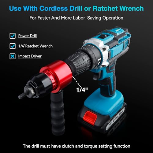 YUZES Rivet Nut Tool Kit for Drill & Ratchet, 10 Mandrels, 50 Rivet Nuts