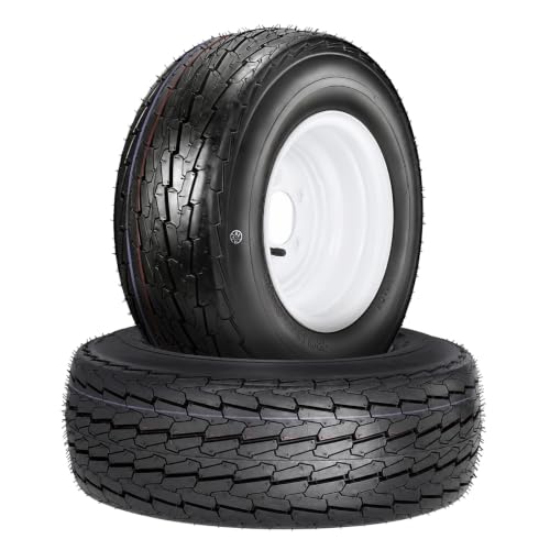 TUFFIOM 2 Pack 20.5x8.00-10 Trailer Tire and Wheel Assembly, 5 Lug on 4.5 Load Range E Inch PCD with 10" White Rims, 20.5x8.00-10 Trailer Tire with Rim - color: White, size: 20.5x8.00-10