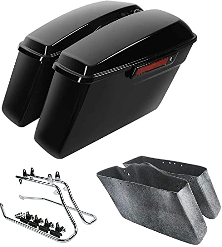 TCMT Hard Saddlebags Bag & Liners Carpet Insert W/Conversion Brackets Fit For Harley Softail 1984-2017 (except Softail Slim, Softail Deuce Models) - color: Chrome Conversion Brackets, size: Style C Vivid Black(Black Latches)