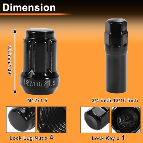 M12x1.5 Wheel Locking Nut with 1 Socket Key for Honda for Toyota Anti-Theft Tyre Tire Lock Nuts Removal Tool Black 1 Set - color: Black