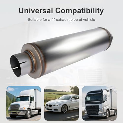 Exhaust Muffler Universal Stainless Steel Muffler Tip Straight-Through Performance for Cars Trucks, 4" Inlet/Outlet, Overall Length 30", 8" Body Diameter - size: 4" Inlet/Outlet - 8" Body Diameter