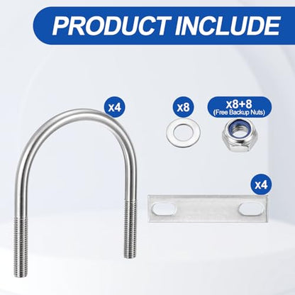 METALLIXITY U Bolts 4Set M10x76x110,Round U Bolt Kits 304 SS U Clamp - color: Silver, size: M10x76x110mm