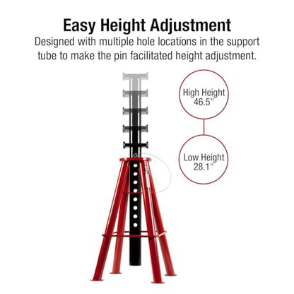 Sunex 1410 10-Ton, High Height, Pin Type, Jack Stands, Pair