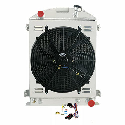 Radiator Compatible with 1930 1931 Ford Model A High Boy Chevy V8, 4 Row Full Aluminium Radiator + 16 Inch Fan + Shroud + Thermostat Relay Kit - size: 4Row Radiator Shroud Fan Relay Kit
