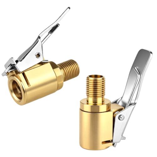 2 Pack Tire Air Chuck with Clip Adapter, 8mm Air Chuck Quick Connect, Brass Locking Tire Inflator Nozzle Adapter Connect, No Leak Tire Inflator Adapter for Tire Inflators, Air Compressor