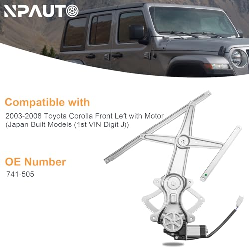 NPAUTO Front Left Driver Side Power Window Regulator with Motor Replacement for 03-08 Toyota Corolla 2003 2004 2005 2006 2007 2008, 741-505 - style: Front Driver Side