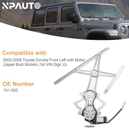 NPAUTO Front Left Driver Side Power Window Regulator with Motor Replacement for 03-08 Toyota Corolla 2003 2004 2005 2006 2007 2008, 741-505 - style: Front Driver Side