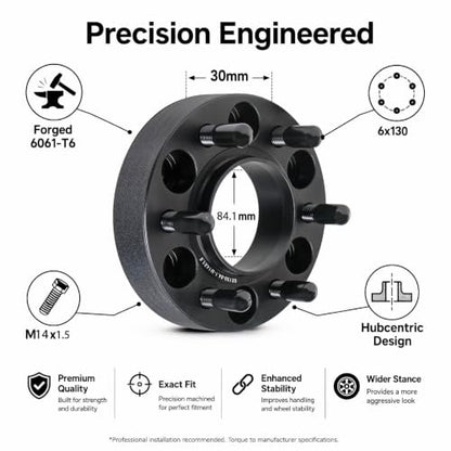 6x130Wheel Spacer Hub Centric, 30mm, 84.1mmHub Bore, 14x1.5 Studs, 6061-T6Aluminum Alloy,for Mercedes Sprinter and VW Crafter 4 Pack