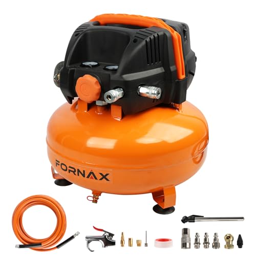 FORNAX Pancake Air Compressor with two couplers, 6 Gallon Portable Electric air compressor, 150 PSI, Oil -Free with 14 PCS Air Compressor Accessories Kit (Kits) - style: Kits