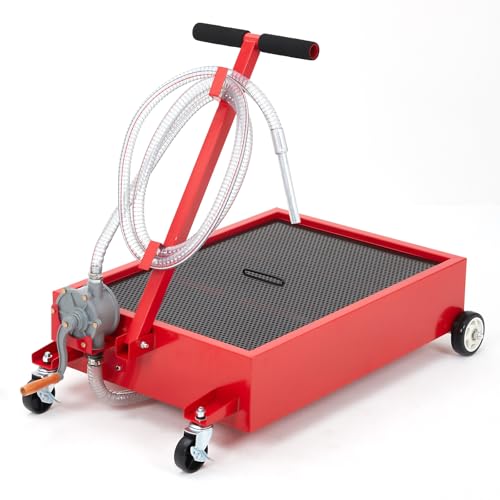 15 Gallon Steel Oil Drain Cart, Manual Valve Drain & 8 Ft Hose, Red - color: Red, size: 15 Gallon ( Manual )