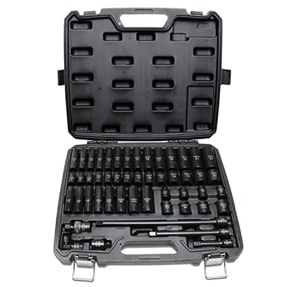 TIGHTSPOT 3/8" Drive 50pc Impact Socket PRO SET, our Most Popular Set Ever with SAE & Metric from 5/16 Inch - 3/4 Inch, 8mm-19mm + 21mm + 22mm, Standard/Deep Sockets, Extension Bars, Adapters & More - size: 3/8“ Drive 50pc Impact Socket Set