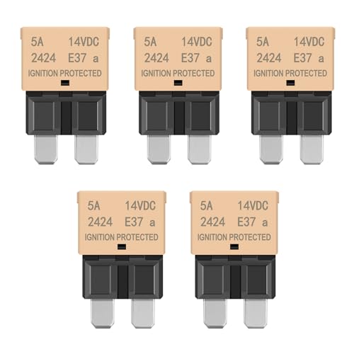 5A Auto Reset Fuse ATC/ATO (5-Pack) – Tall Blade Design, Self-Resetting Circuit Breaker - Replace Standard 5Amp ATC/ATO Fuses, 14VDC Circuit Breaker for Cars, Trucks, Boats,Marine and RVs - color: E37A-5A-5pack