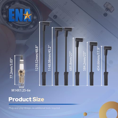 ENA Set of 6 Spark Plug with Wire Set 3.8L Compatible with Buick Chevy Pontiac Allure LaCrosse Lucerne Regal Impala Monte Carlo Grand Prix Replacement for 35-6325 3144 3951