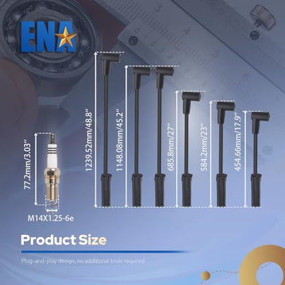 ENA Set of 6 Spark Plug with Wire Set 3.8L Compatible with Buick Chevy Pontiac Allure LaCrosse Lucerne Regal Impala Monte Carlo Grand Prix Replacement for 35-6325 3144 3951