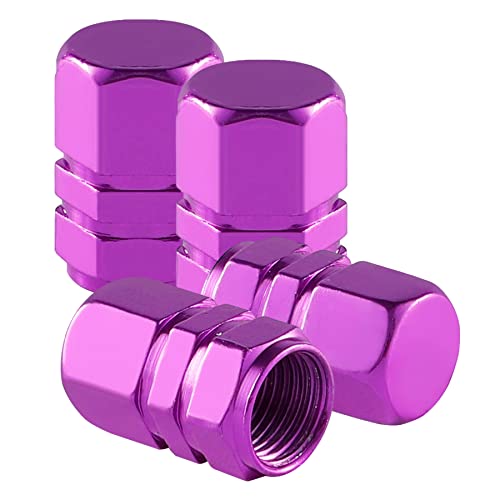 alpmosn Aluminum Tire Stem Valve Caps Wheel Valve Covers Car Dustproof Tire Cap Cover Accessories, Universal for SUV, Car, Bike and Motorcycle，Hexagon Shape (4PCS Purple) - color: Purple