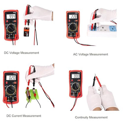 Digital Multimeter with Premium Probes, Measures AC/DC Voltage, Current, Resistance, Diode, Triode, Suitable for Household use, and Industrial use - Red