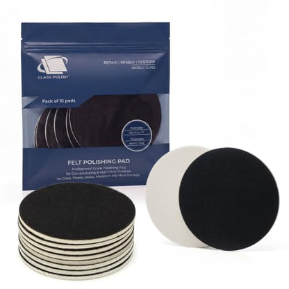 Glass Polish 5 inch (130mm) Pack of 10 Felt Polishing Pads for Polishing Glass, Plastic, Metal and Marble - GP11008 - style: 5" (10 Pads)