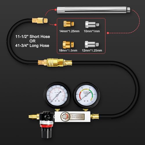 JIFETOR Cylinder Leak Down Tester 10PC Kit Professional Dual Pressure Gauge - color: Red Case