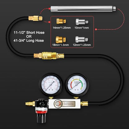 JIFETOR Cylinder Leak Down Tester 10PC Kit Professional Dual Pressure Gauge - color: Red Case
