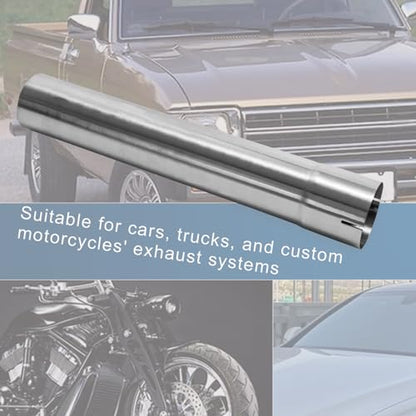 3 Inch Exhaust Pipe, T304 Stainless Steel (SS Tubo), Flared & Slotted End, Polished Finish, 17.3” Length, 3” OD-to-ID Adapter, Thickened Wall Straight Tubing for Car Truck Exhaust System - size: 3"-17.3"