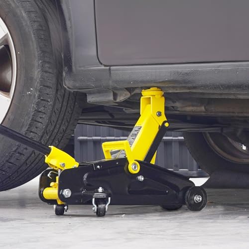 VEVOR Low Profile Floor Jack 2 Ton (4400 lbs), Heavy Duty Iron Hydraulic Racing Floor Jack, Hydraulic Car Jack, Single Piston Quick Lift Pump, 4.9"-13.2" Height Lifting Range (Yellow) - size: 2T