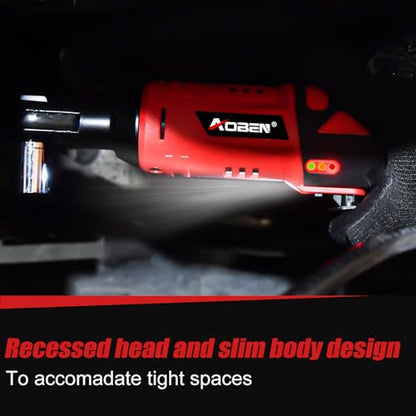 AOBEN Cordless Ratchet Wrench Kit,3/8" ratchet,40 Ft-lbs Electric Power Ratchet Set with Variable Speed Trigger,2 Packs 2000mAh Lithium-Ion Battery And Charger,83 Sockets - color: Apple Red