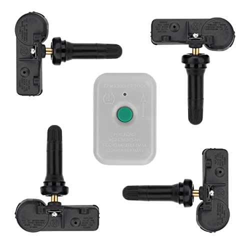 4 Pack Tire Pressure Monitoring System Sensor 315MHz DE8T-1A180-AA TPMS Sensor+ TPMS Relearn Tool Compatible with Ford Focus Fusion F150 CMAX E150 Edge Escape Expedition Mustang Lincoln Mercury Mazda