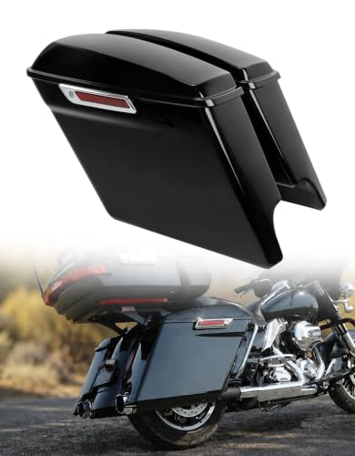 TCMT 5" Stretched Extended Saddlebags W/Latch Key Fits For Harley 2014-2024 Touring Road King Electra Street Road Glide - color: Vivid Black Chrome Latches, size: Stretched Saddlebags