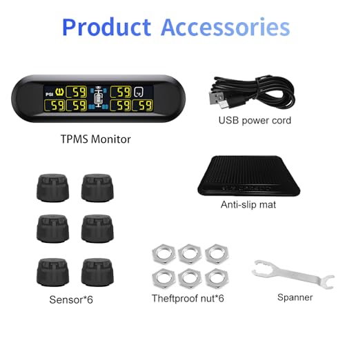 Solar TPMS RV Tire Pressure Monitoring System with 6 Sensors