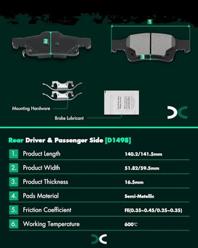 SCITOO Disc Brake Pads Sets 8pcs Fit For Jeep For Grand Cherokee 2011-19 - size: Front D1455 & Rear D1498 [8PCS]