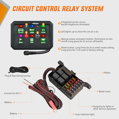 Nilight 6 Gang Switch Panel Green 12V 60A Circuit Control System 4-Mode - color: Green, size: 6 Gang Switch 4 Modes