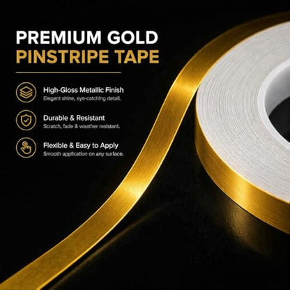 Gold Duct Tape, Metallic Mylar Film Tape, 10mm X 164 Ft. Vinyl Pinstripe Tape for Detailing Accent Wall, Wardrobe, Bathroom, Floor, Tile, Car, Graphic Arts - Stripe Stickers Decals - size: 10mm
